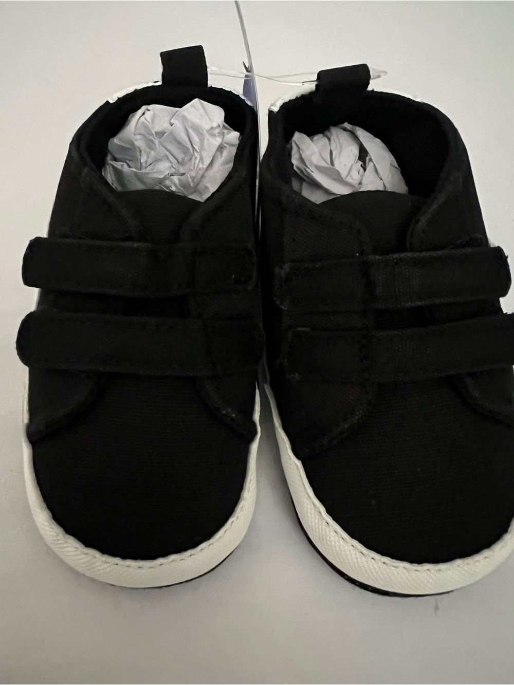 Children's Black Canvas Velcro Sneakers with White Sole